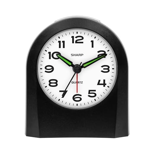 Sharp Small Battery Operated Analog Alarm Clock Silent No Ticking, Lighted on Demand and Snooze, Beep Sounds, Gentle Wake, Ascending Alarm