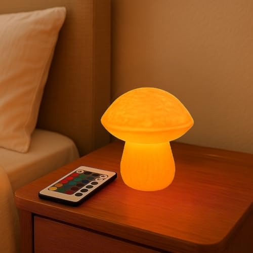Delta Loom Mushroom Lamp - Small Bedside Night Light with Remote - 13 Color Options, Dimmable & USB Powered - Cozy Ambient Lighting for Bedroom, Kids Room, Dorm - Aesthetic Small Table Lamp Gift