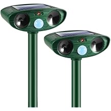 Solar Animal Repellent,Ultrasonic Animal Repeller Outdoor Waterproof with Motion Sensor,Effective Against Cat,Squirrel,Deer,Dog,Raccoon,Skunk,Rabbit,Coyote Deterrent for Yard Garden Protection,2 Pack