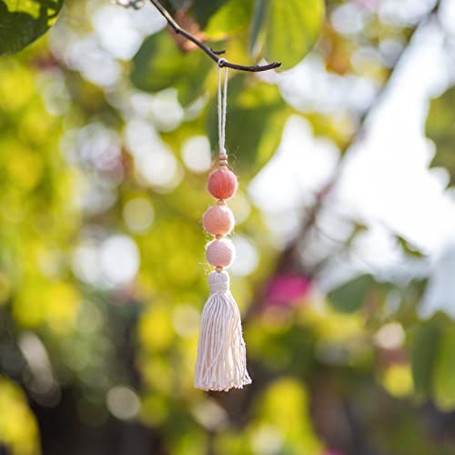 Colorful Felt Ball Car Diffuser Essential Oil Bead Aromatherapy Car Vent Diffuser Boho Tassel Hanging Car Charm Vent Clips Car Interior Decor Air Freshener (Orange) #TOP1