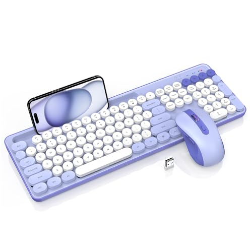 Clavier et souris sans fil touches rondes machine à écrire pour tablette et ordinateur de bureau