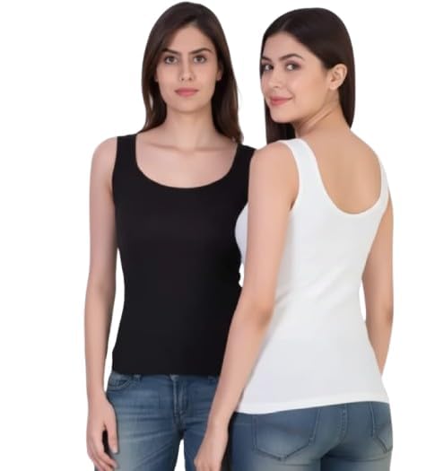 Zestico Women Cotton Long Camisole Slip Combo Pack of 2 | Sleeveless Spaghetti Strap Camisole Top | Regular Fit Solid Innerwear Vest for Women | Size S-picture-22