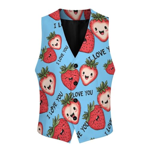 Strawberry I LOVE YOU Men's Suit Vests Business Formal Dress Vest V-Neck Waistcoat for Wedding Casual4