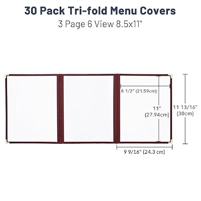 WeChef 30 Pack Restaurant Menu Covers 8.5 x 11 Triple Fold 3 Pages 6 Views PVC Transparent Menu Holders for Restaurant Bar Hotel Cafe Burgundy