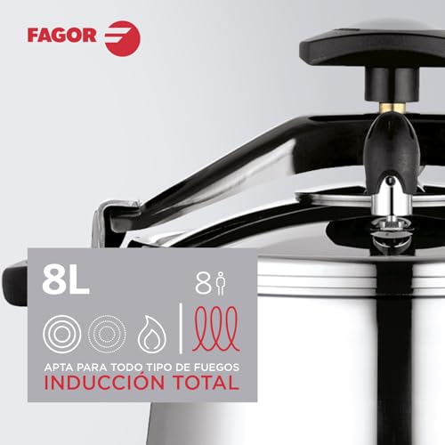 Fagor Clasica - Olla Express Rápida Tradicional 8L, Acero Inoxidable 18/10, Todo Tipo de Cocinas, Inducción, Mango Ergonómico, Fondo Termo-Difusor - imagen 2