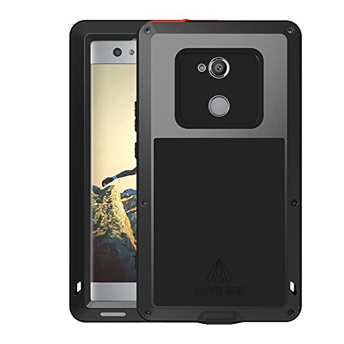 Sony Xperia XA2 Ultra Case,Mangix Water Resistant Shockproof Aluminum Metal [Outter] Super Anti Shake Silicone [Inner] Fully Body Protection with Glass Screen for Sony Xperia XA2 Ultra (Black)