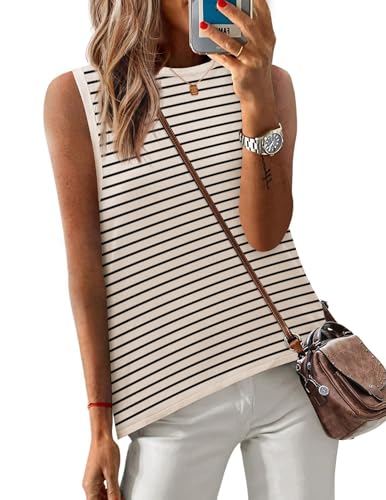 Zeagoo Womens Sleeveless Tops Knit Summer Tank Top 2025 Crew Neck Casual Loose Fit Spring Shirts Beach Blouses