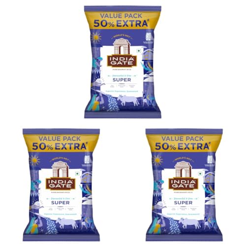 Image of India Gate Flavourful & Fine Super Basmati Rice 1 Kg (with Free 500g) | Perfectly Aged Rice (Pack of 3)