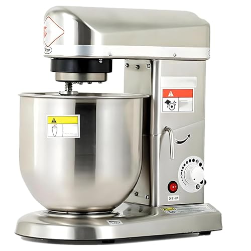 ByBoDi Batidora de pie Comercial, batidora eléctrica 3 en 1, con Gancho para Masa, batidor y Varilla, batidora de pie de Alta Resistencia, para Masa de Pizza, Pan y Pasteles Silver-7L