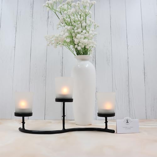 Image of HOSLEY Frosted Glass Tealight Candle Holders| White Tealight Candle Holders with Glass Holders Perfect for Home Decor Tabletop Centerpiece| Pack of 1 with Pack of 6 Tealights