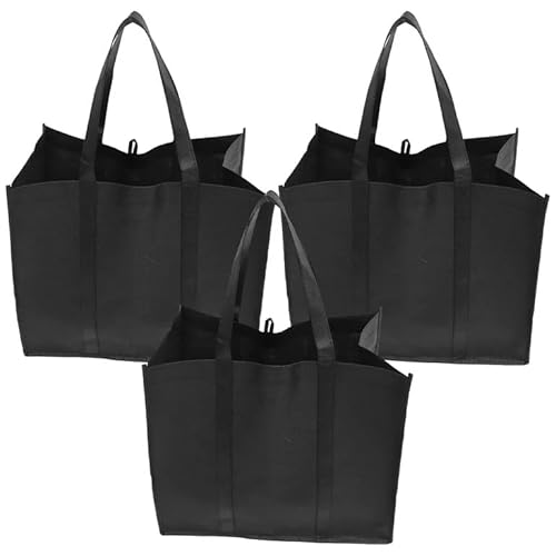 3 Pack Black Reusable Grocery Bags Shopping Bag Tote Bag with Handles Foldable Washable Stands Upright Reinforced Bag with Handles And Small Hook-Hold 44+lbs(20 KG) Extra Large & Durable(17”x 10”x15”)