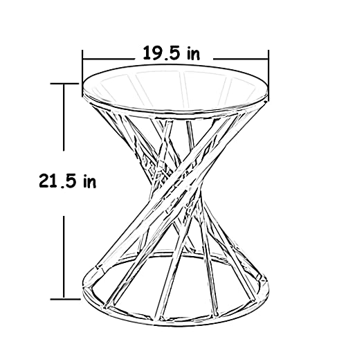 Set Of 1 Round Glass Top Side Table For Living Room- Black Grey Tempered Glass & Gold Stainless Steel Frame, 19.5" Modern Spiral Center Table Small Coffee Table End Table For Bedroom Guestroom #TOP6