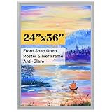 T-SIGN 24 x 36 Inches Picture Frame - 24x36 Poster Frame Wall Mounting Document Certificate Frames - Aluminum with 1 PVC Transparent Protective Film, 1 inch Profile Silver Wall Mounted Display