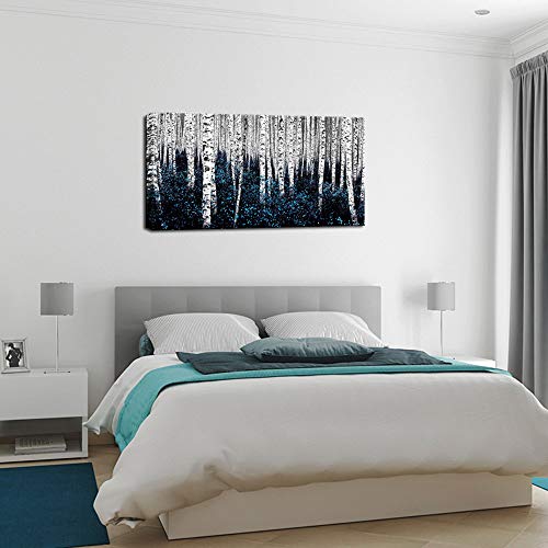 Sechars Birch Tree Wall Art Blue Abstract Forest Picture Teal Gray Aspen Painting Modern Landscape Canvas Art Turquoise Wall Decor For Home Living Room Bedroom Office #TOP2