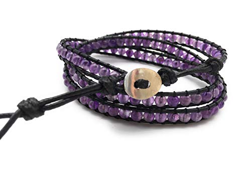 Handmade Alloy Leather Natural Stone Bead Statement Bracelet Bangle Cuff Rope 3 Wrap Adjustable Jewelry Collection2