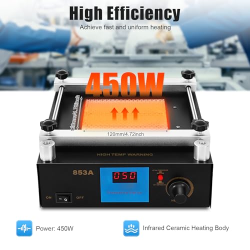 853A 600W IR Preheating Rework Station PCB Infrared Preheater BGA Rework Hot Plate Preheating Oven Welder 50℃-350 ℃ 110V