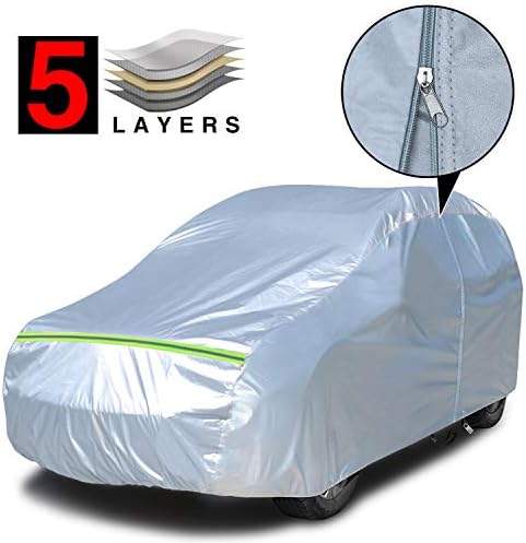 KAKIT 5 Layers SUV Cover Waterproof All Weather for Outdoor All Cotton Inside Universal Fit with Door Zipper, Up to 188"