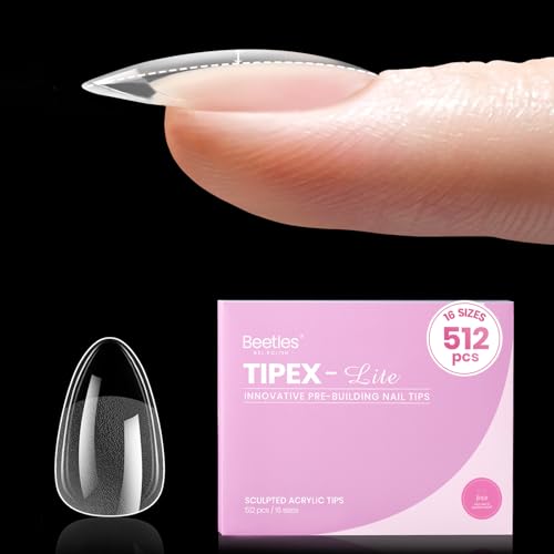 Gelab Cosmetics LLC Beetles Tipex Lite Instant Apex Nail Tips, XS Short Square, 16 Sizes | 00–14, Built-in Apex Acrylic Tips for Flat & Natural Nail Beds, Beginner-Friendly Easy DIY Nail Extensions