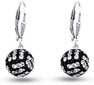 925 Sterling Silver Rhodium Plated 8mm Volleyball Leverback Earrings Ball Earring for Women