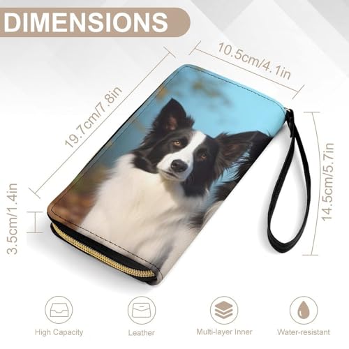 Border Collie Wallets for Women Long Wristlet Leather Wallets with Zipper Holder Large Capacity Coin Pocket2