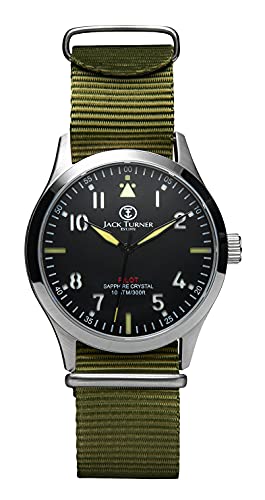 Jack Turner Watches Stainless Steel Menâ€™s Pilot Field Flieger Watch with Sandwich dial, Mechanical Quartz Sweeping Hand Movement, Two Straps and Luminous dial, Perfect for Everyday use, Black