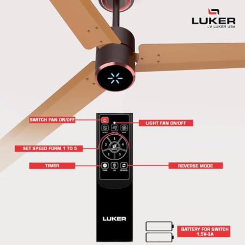 Image of LUKER JVLuker USA 1200mm BLDC Ceiling Fan with IR Remote BEE 5 Star 65% Energy Saving High Air Delivery Low Noise LED Indicator Reverse Mode for Living (Oak Brown Copper, Aerozen Prime)