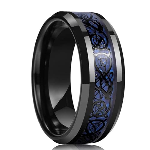 Alliance noire de 8 mm pour homme avec double rainure et bord biseauté
