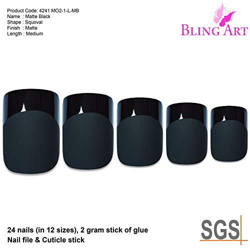 Unghie finte Bling Art Nero Matte 24 Squoval Medio...