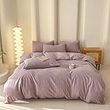 VENIES Housse de Couette 220 x 240 cm Parure de Lit 2 Personnes en Coton Douce et Douillette avec Fermeture Éclair Violet