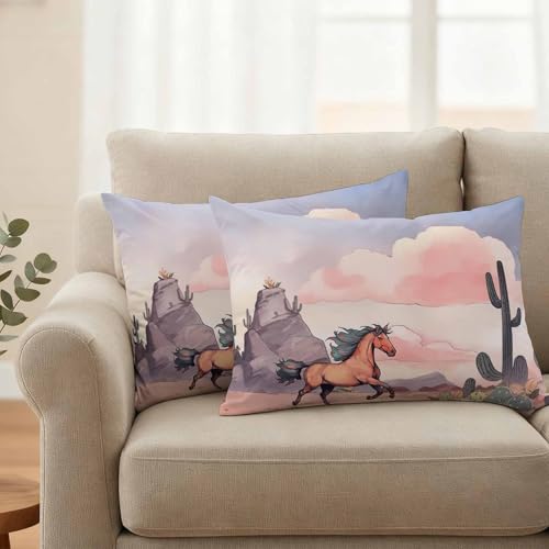 Outdoor Pillow Cover 20x12inch Set of 2, Watercolor Running Horse