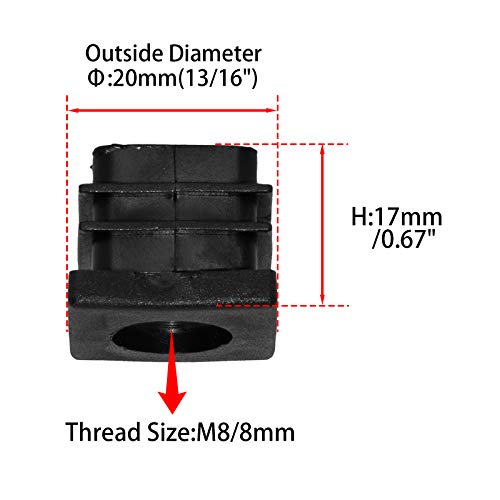 Image of Flyshop Black M8 Threaded Plastic Plugs Square Tube End Caps Tubing Plugs Inserts Furniture Glider 20 mm x 20 mm 4 Pcs