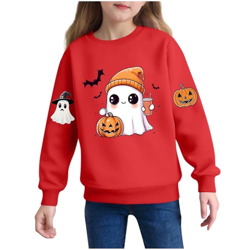 Kids Halloween Sweatshirt 2025 Funny Cute Ghost Pumpkin Graphic Sweater Long Sleeve Vintage Casual Fall Pullover Tops