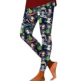 Leggings deportivos para mujer, de Navidad, de cintura alta, térmicos, ajustados, push up, elásticos, para entrenamiento, yoga, deporte, fitness, correr, con estampado navideño, Azul oscuro., L