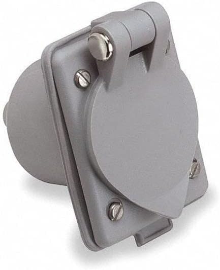 Flanged Inlet, 15 A Amps, 125V AC, Panel Mount, Inlet Outlet, 5-15P, Gray