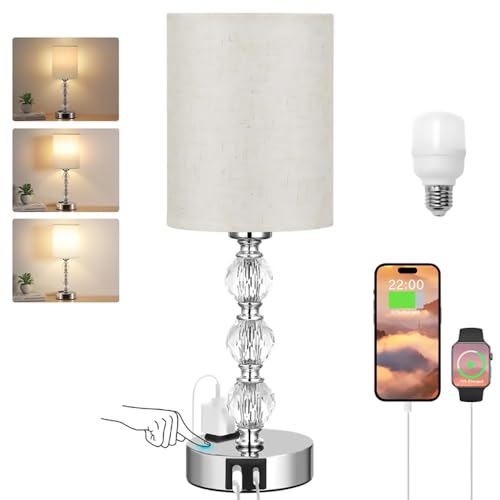 Gevvnss Bed Side Lamps for Bedroom,Crystal Touch Table Lamp with ...