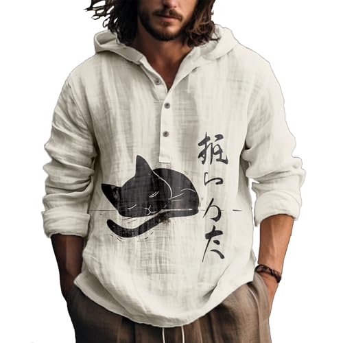 Men's Japanese Art Graphic Big and Tall Hoodies Pullover Y2K Long Sleeve Hooded Oversized Sweatshirt