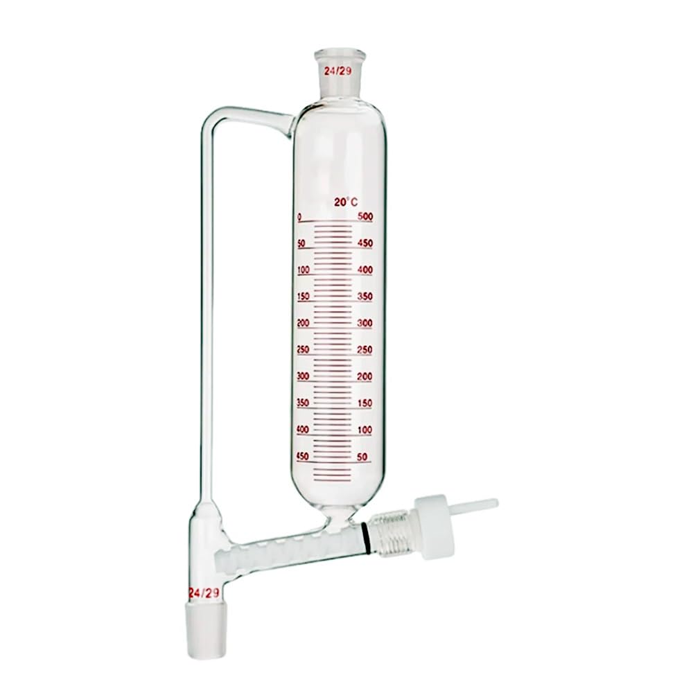 Embudo de adición de polvo de laboratorio 24/29 Embudos de goteo graduados de vidrio con válvula de PTFE(1000ML)