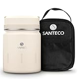 SANTECO 真空断熱 スープジャー 500ml 広口 保温保冷 ランチジャー保温弁当箱 スプーン 専用バッグ付 オシャレ 男女兼用 ピクニック 部活用 ライトイエロー