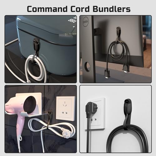 Universal Pot Lid Holder, 2 Pack Self Adhesive Pot Lid Organizer, Along with Three Hooks at The Bottom and 2 Pack Command Cord Bundlers for Kitchen appliances, Fits 6" to 13" pots - Image 3