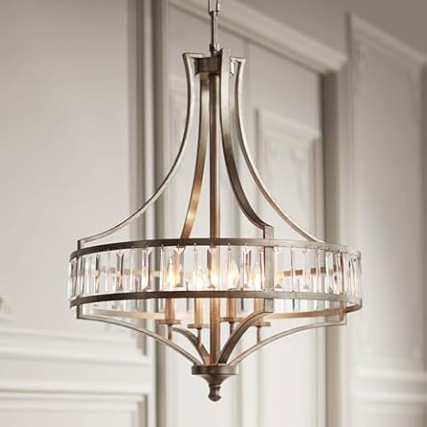 Vienna Full Spectrum Antique Soft Silver Pendant Chandelier 24" Wide Clear Crystal Glass Rod 4-Light Fixture for Dining Room House Foyer Entryway Kitchen Bedroom Living Room High Ceilings Cover