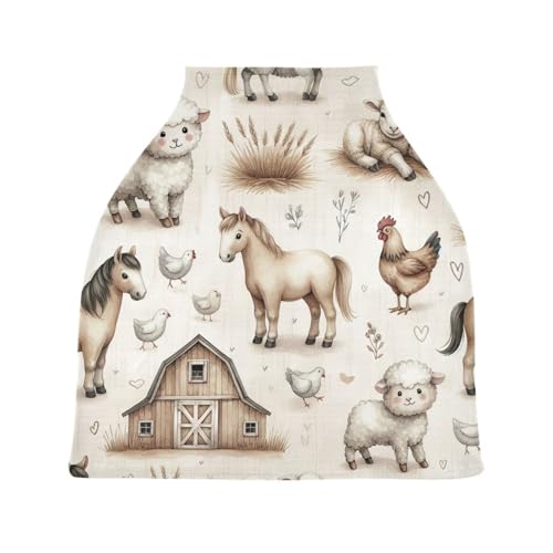 Bulletgxll Farm Pattern Car Seat Covers for Babies Breathable Nursing Breastfeeding Cover Multi-Use Infant Carseat Canopy and Stroller Cover for Boys Girls