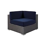 Modway Sojourn Wicker Rattan Outdoor Patio Sunbrella Fabric Corner in Canvas Navy