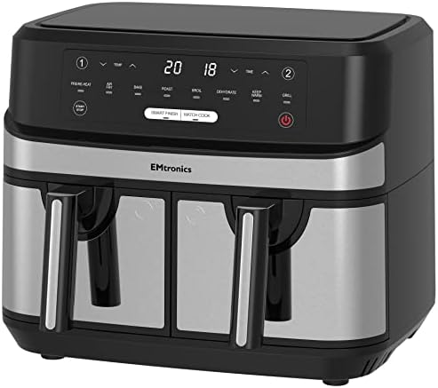 EMtronics EMAFDD9LSL Dual Air Fryer Extra Large Family Size Doubl...