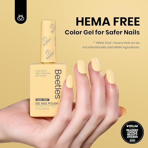 Image of Beetles Pastel Yellow Gel Polish, 15ML Hema Free Light Yellow Gel Nail Polish Butter Time All Season Nails Soak Off UV Colorful Bottle Nail Art Manicure Gift for Women