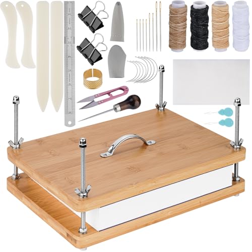 NiHome - NiHome 35 PCS Book Press Binding Kit for Notebooks, Lesson Plans, Document Organization - Compact Bamboo Bookbinding Tools, Book Binding Supplies with Portable Handle for Beginners DIY