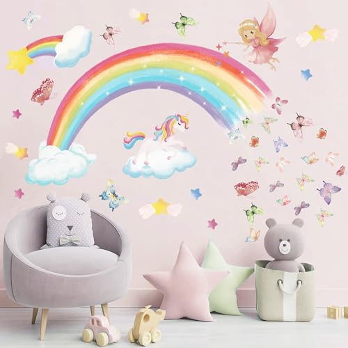 Vinilos decorativos unicornio arcoíris para habitación de niñas miniatura 2