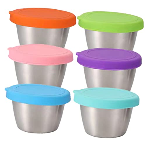 VINTORKY De Mini Recipientes Para Salsa De Acero Inoxidable Con Tapa De Dispensadores De Salsa De 70ml Contenedores De Vinagre y Salsa Para Cocina y Almuerzo Set De 6