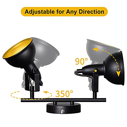 Image of HiBay 2-Light Track Lighting Fixtures, Industrial Ceiling Wall Spot Lights Kit, Flexible LED Spotlights Black for Kitchen Bedroom Bedside Picture, E12 Base (Bulbs Not Included)