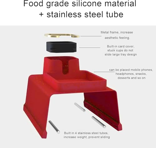 Image of Silicone Couch Cup Holder, Tray Anti-Spill Sofa Drink Coaster Anti-Slip Armrest Cup Holder Suit Tray for Remote, Snacks, Tissue, Magazines, Cellphone and iPad, Gift for Family, Friend (Red)
