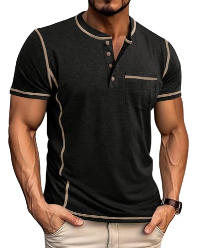 T Shirt Homme Manches Courtes Col Tunisien Léger pour les Week-ends d'Été